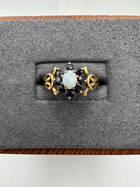 9ct gold opal and sapphire cluster ring