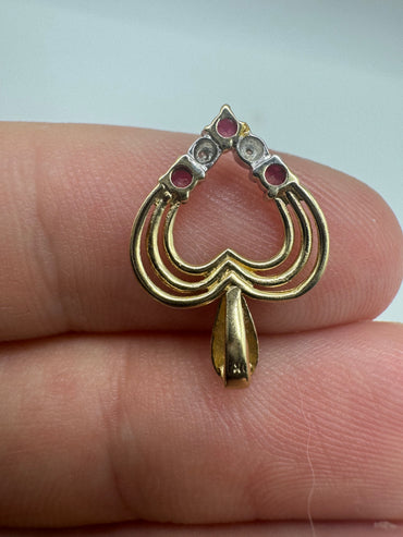 9ct gold ruby and diamond heart pendant