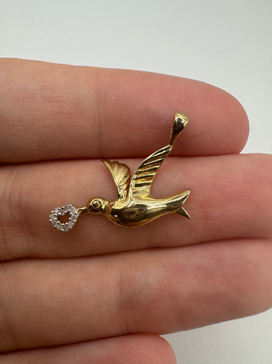 9ct gold diamond dove pendant