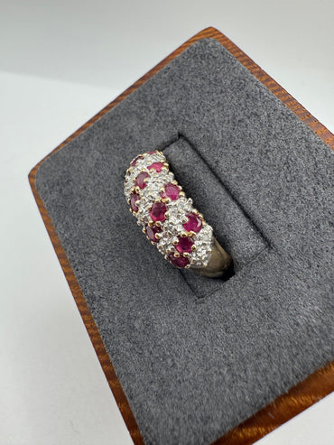 9ct gold ruby and diamond bombe ring