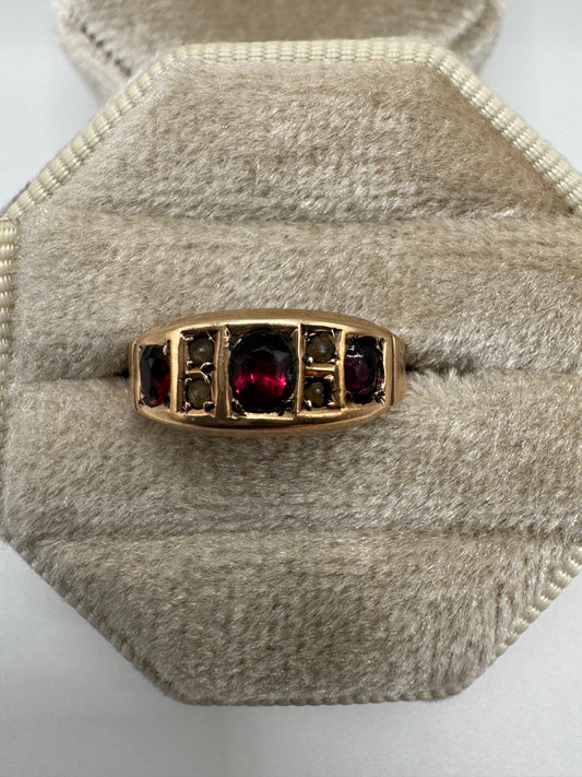 9ct rose gold garnet and pearl ring