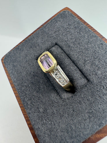 9ct gold amethyst and diamond ring