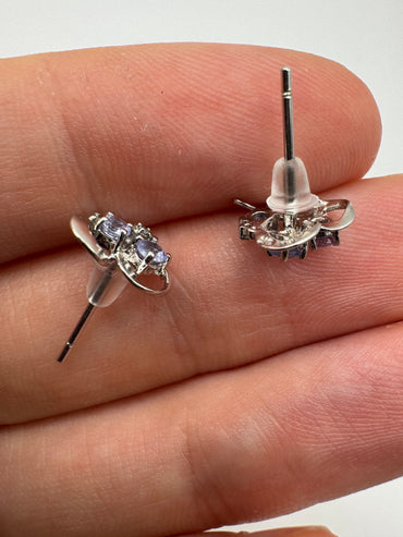 9ct white gold amethyst and diamond heart earrings