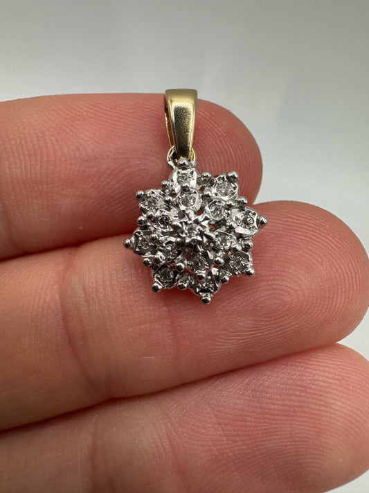 9ct gold diamond cluster pendant