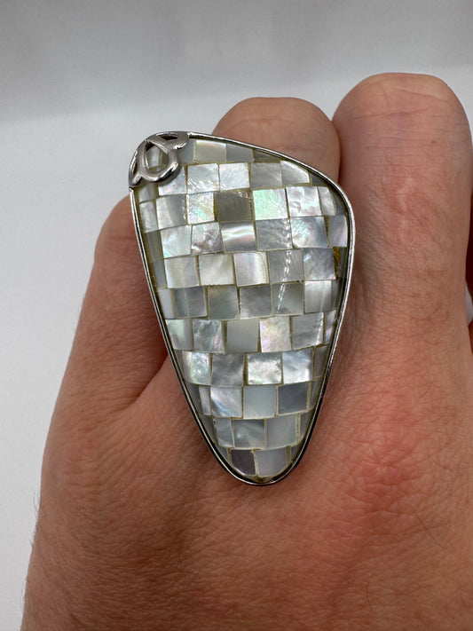 Silver abalone and mother of pearl ring