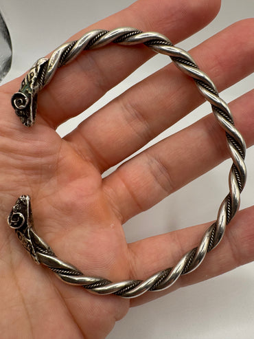 Silver rams head bangle