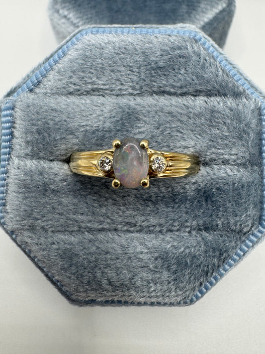9ct gold black opal and diamond ring