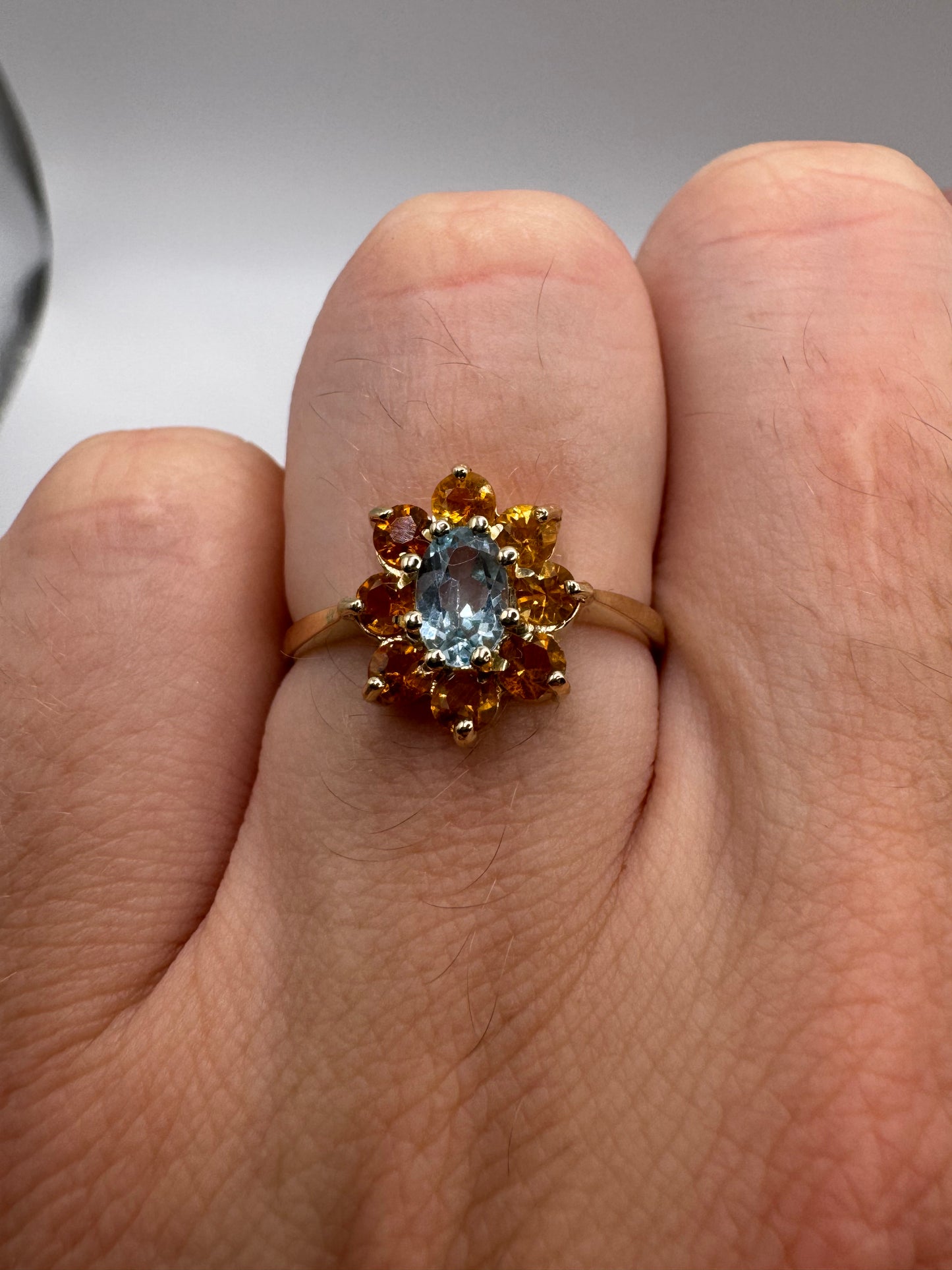 9ct gold topaz and citrine cluster ring