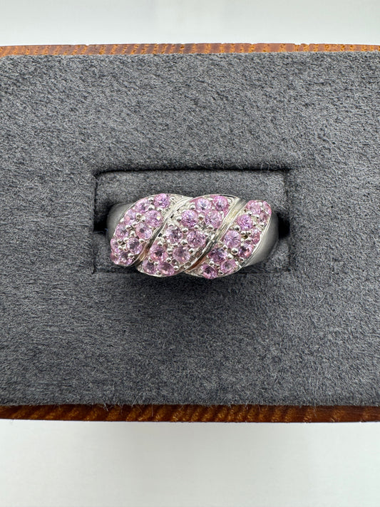 9ct white gold pink sapphire cluster ring