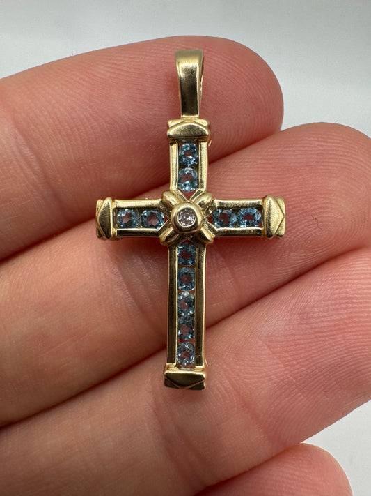 9ct gold topaz and diamond cross pendant