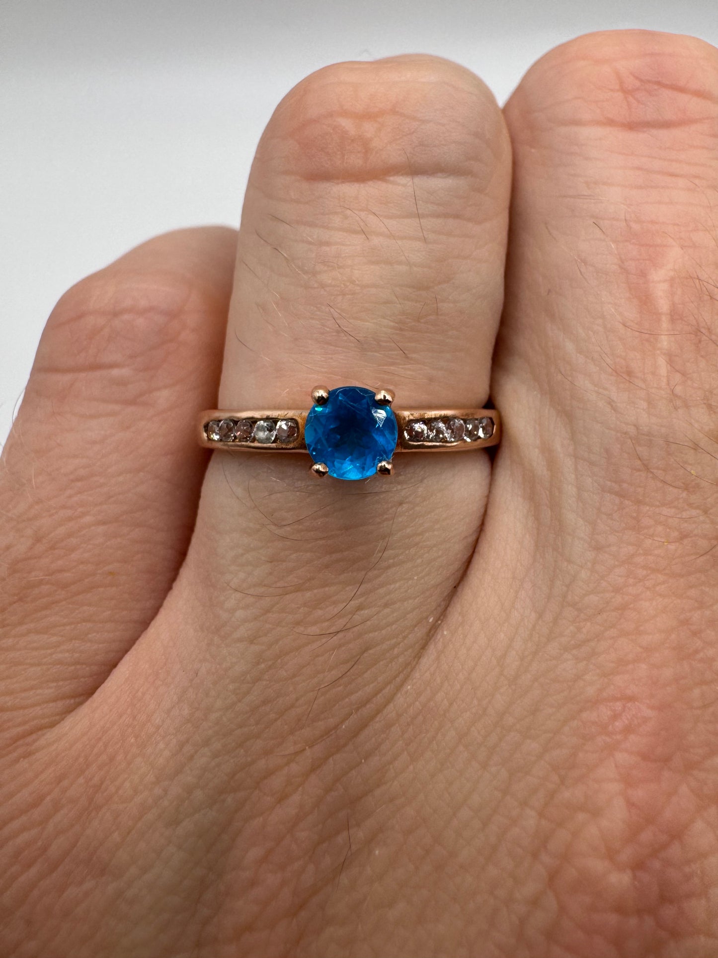 9ct rose gold blue apatite and diamond ring