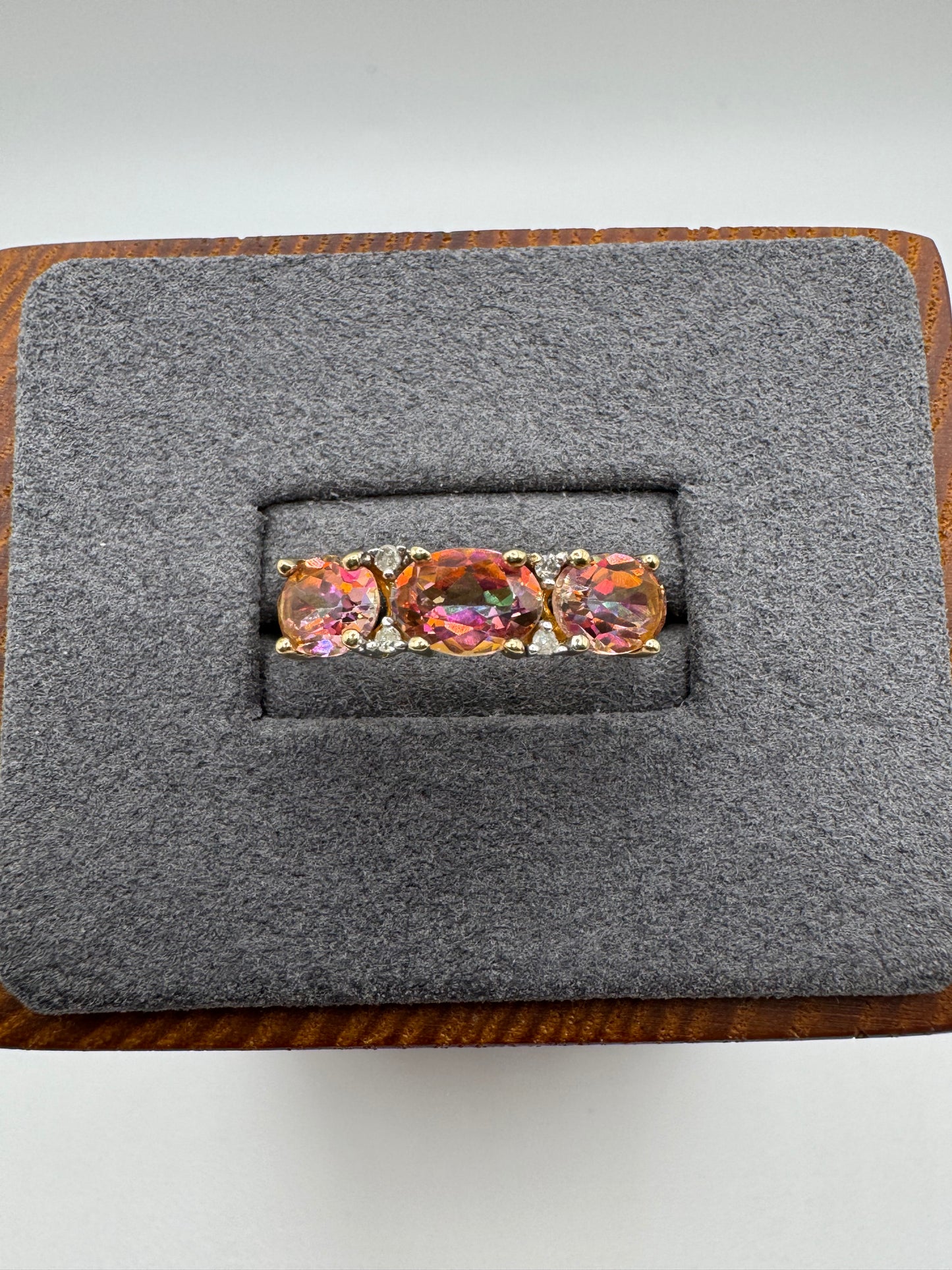 9ct gold sunset topaz and diamond ring
