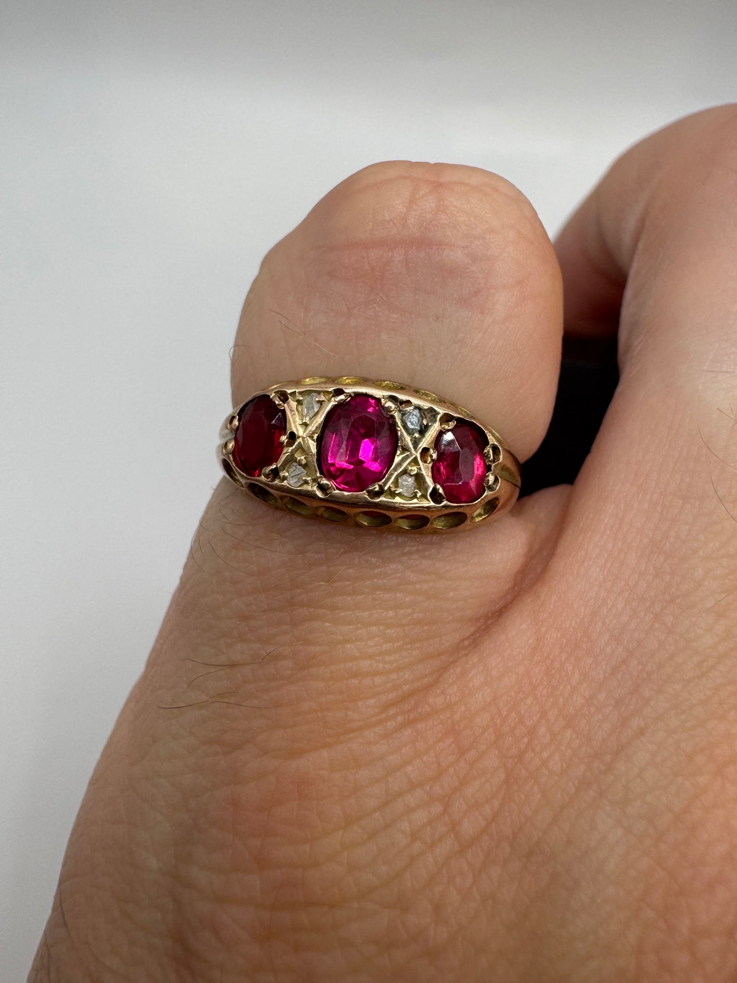 Antique 9ct gold tourmaline paste and diamond ring