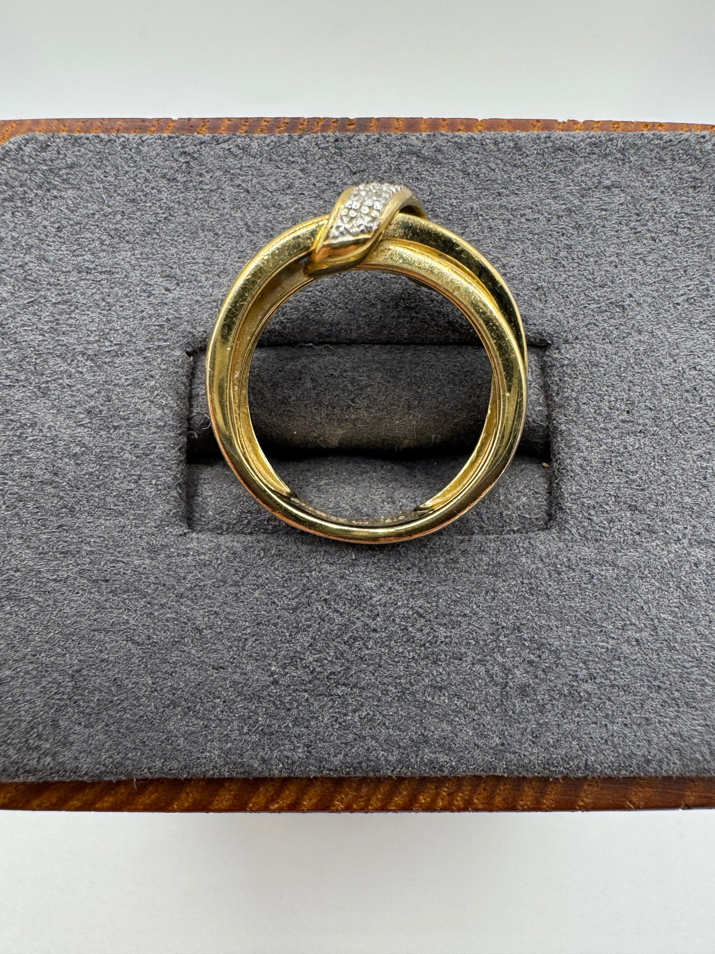 9ct gold sapphire and diamond crossover ring