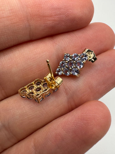 9ct gold tanzanite cluster earrings