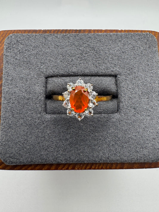 9ct gold fire opal and cz ring