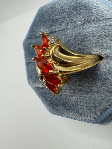9ct gold fire opal and diamond ring