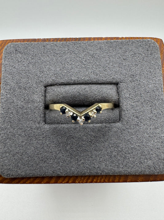 9ct gold sapphire and diamond wishbone ring