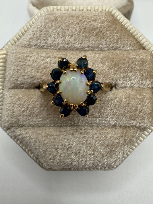 9ct gold opal and sapphire cluster ring
