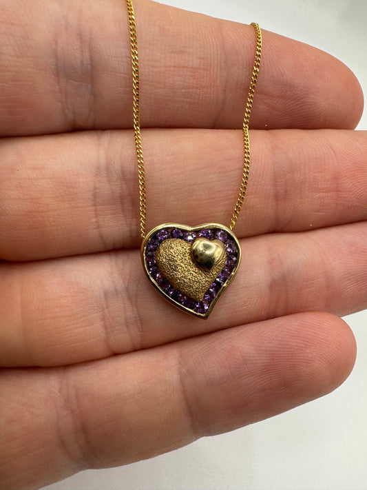 9ct gold amethyst heart necklace