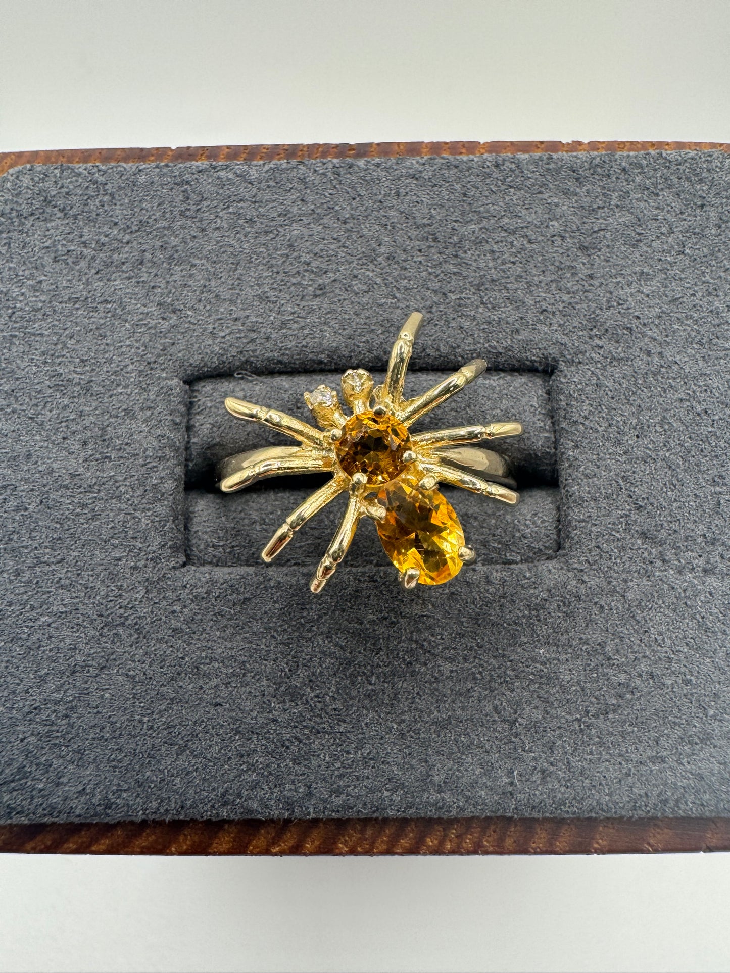 9ct gold citrine and diamond spider ring