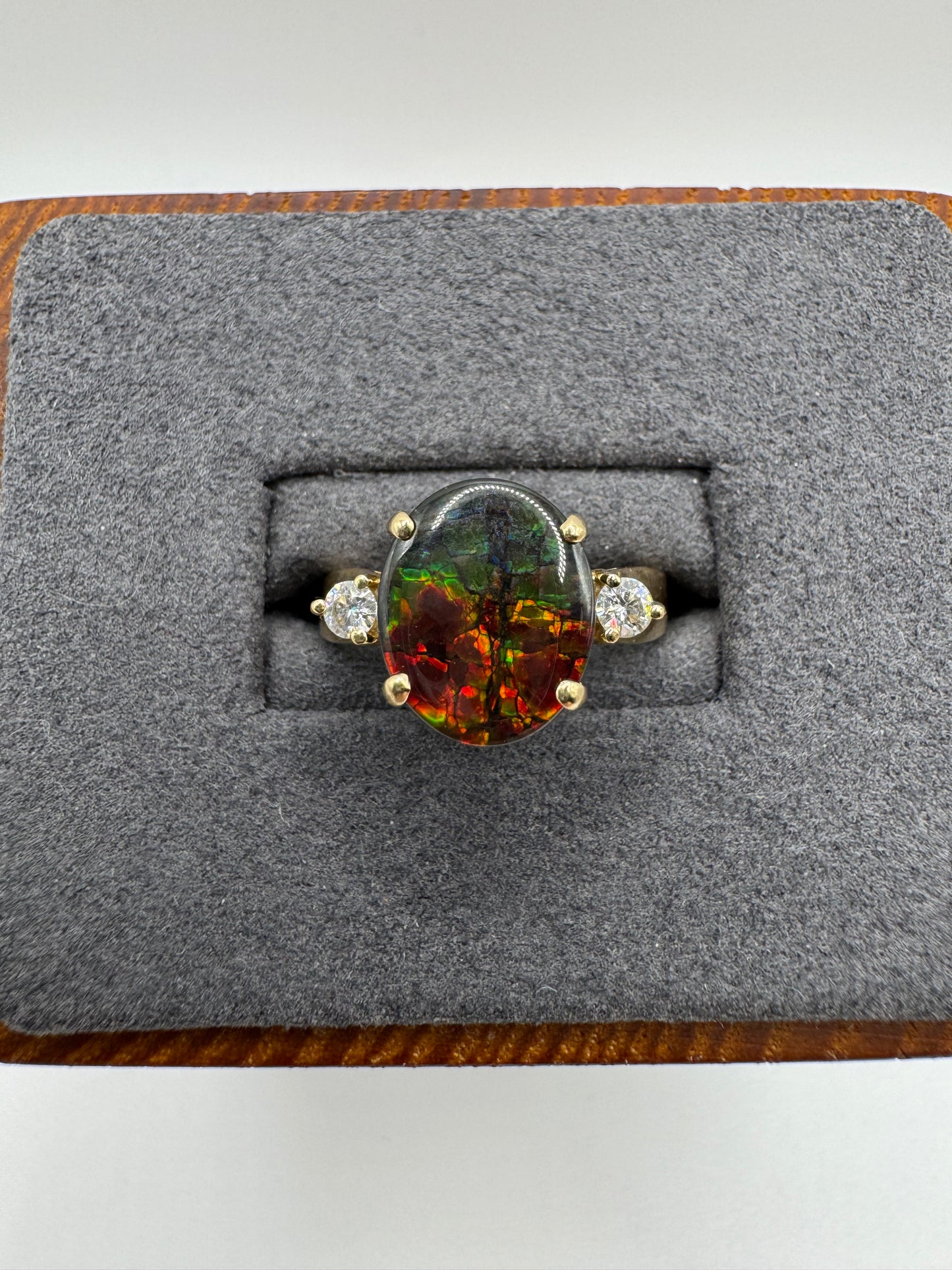 14ct gold ammolite and diamond ring