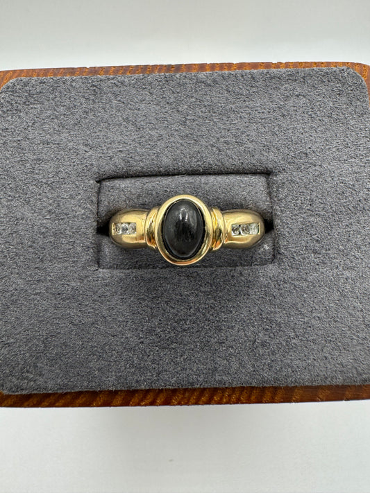 9ct gold star sapphire and cz ring