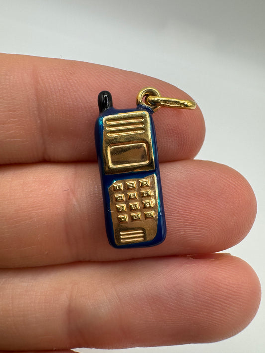 9ct gold enamelled mobile phone charm