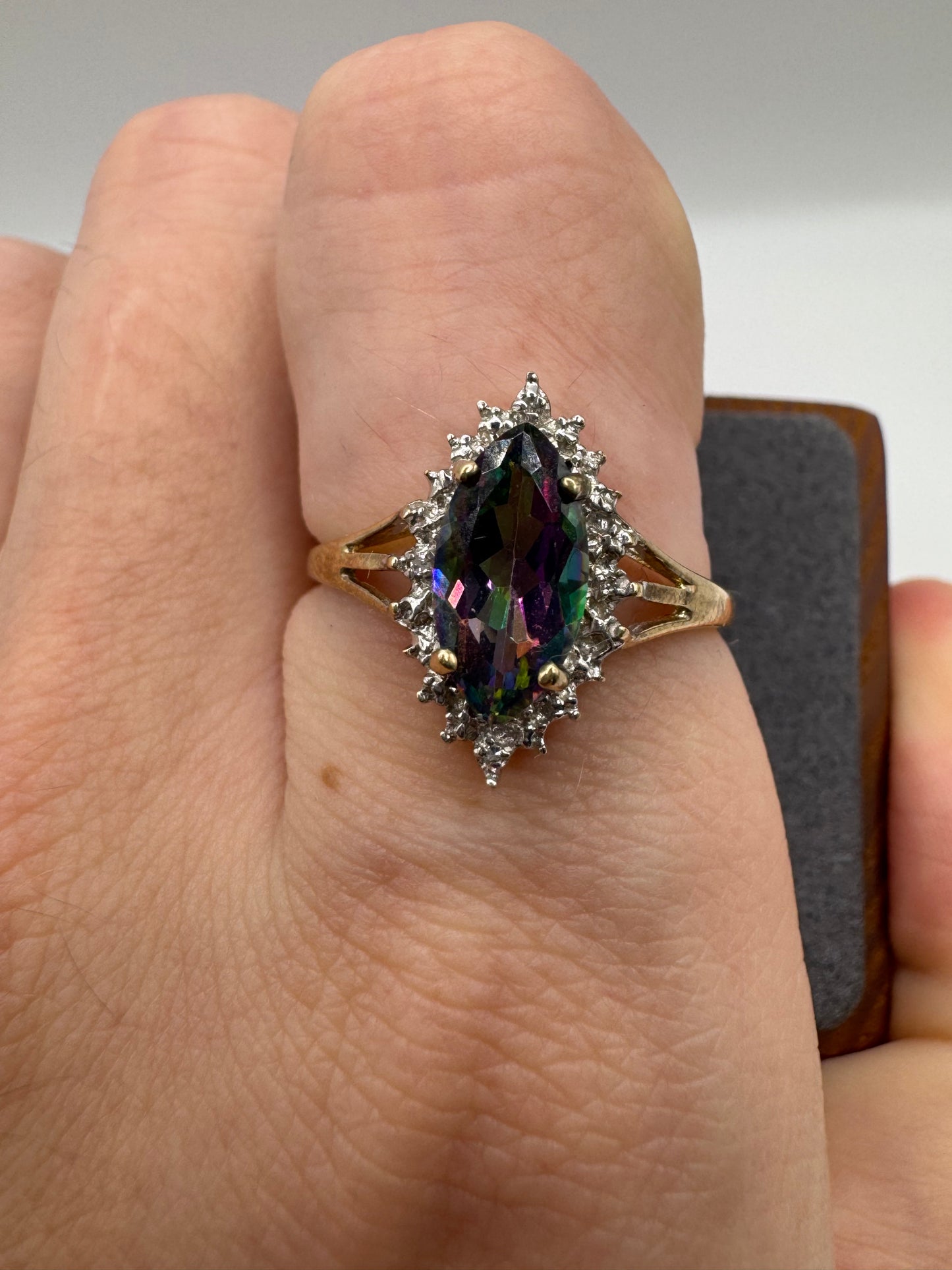 9ct gold mystic topaz and diamond ring