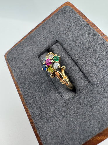 9ct gold multi-gem cluster ring