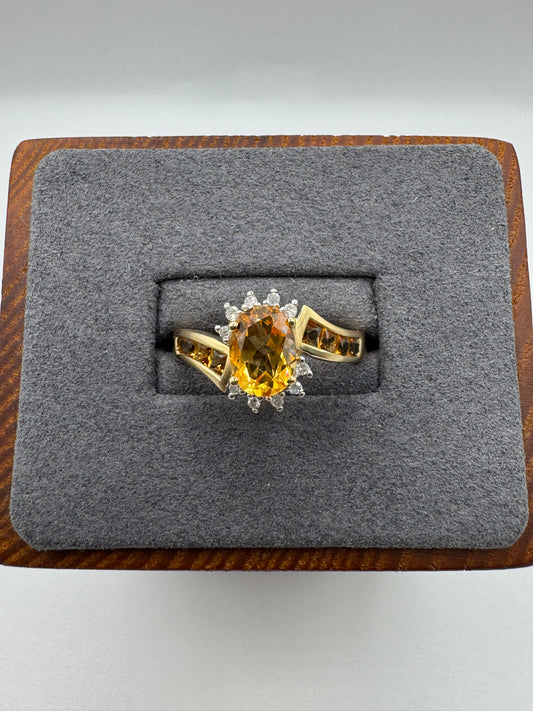 9ct gold citrine and diamond ring