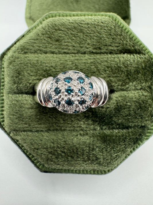 9ct white gold blue and white diamond cluster ring