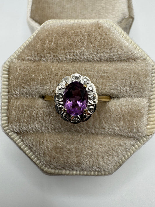 9ct gold amethyst and diamond ring