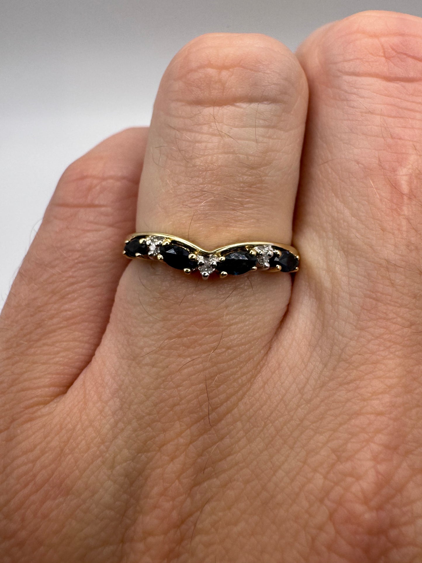9ct gold sapphire and diamond wishbone ring
