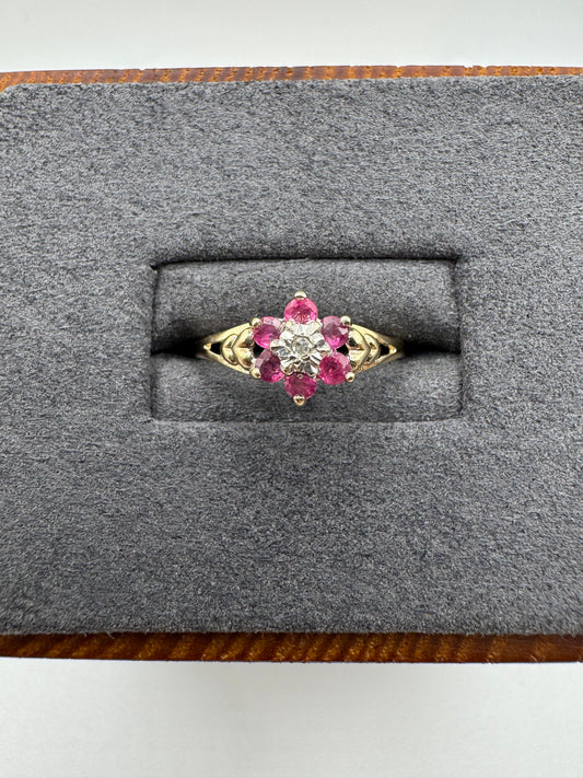 9ct gold ruby and diamond ring
