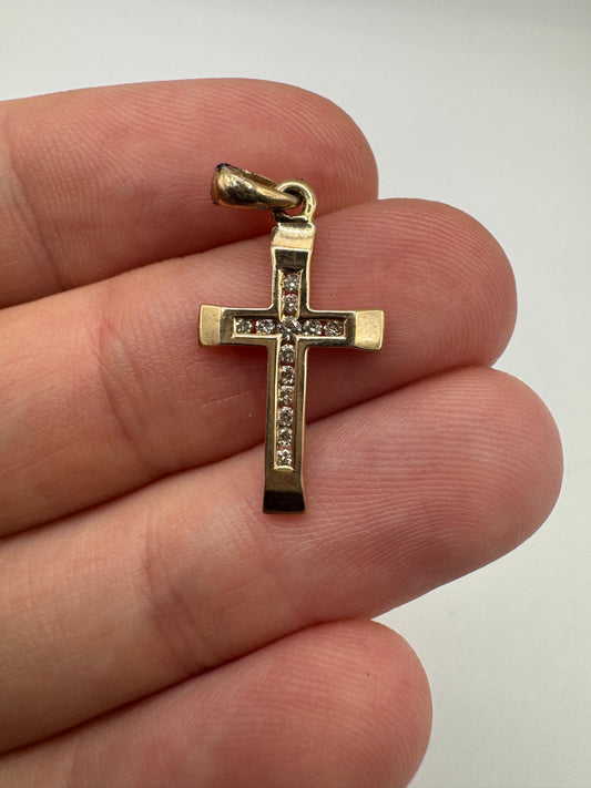 9ct gold 12 point diamond cross pendant