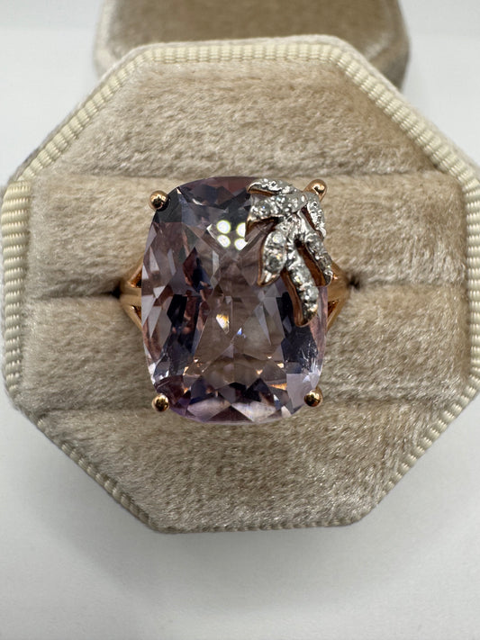 9ct gold amethyst and diamond ring