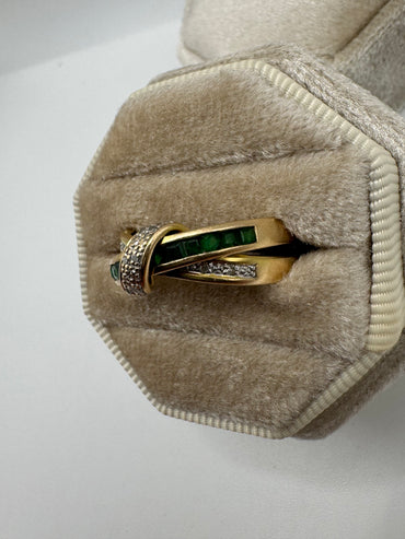 9ct gold emerald and diamond crossover ring