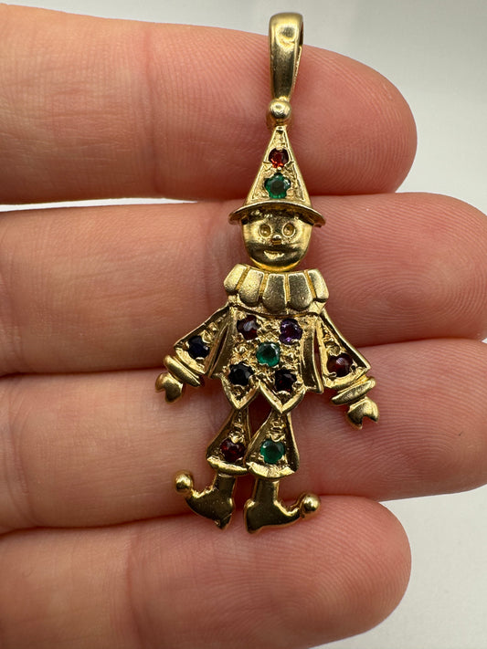 9ct gold articulated multi-gem clown pendant