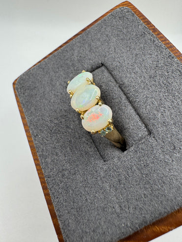 9ct gold opal and blue zircon ring