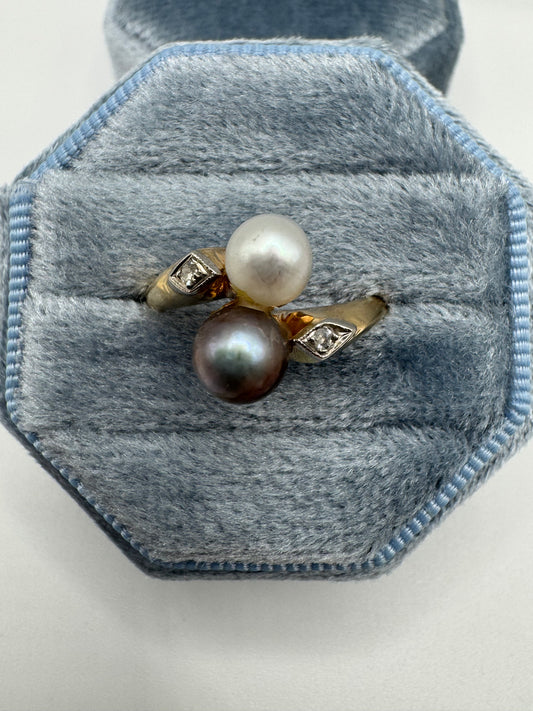 9ct gold pearl and diamond ring