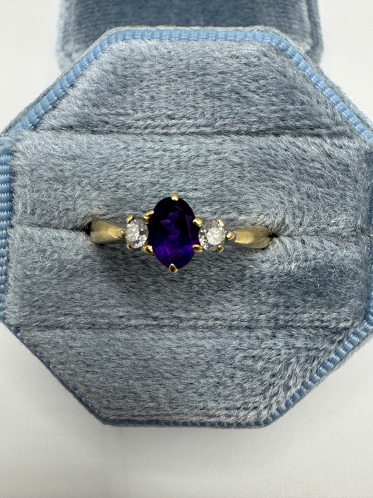 9ct gold amethyst and diamond ring