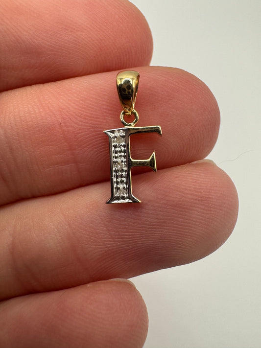 9ct gold diamond initial F pendant