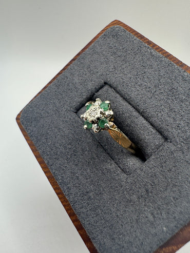 9ct gold emerald and diamond ring