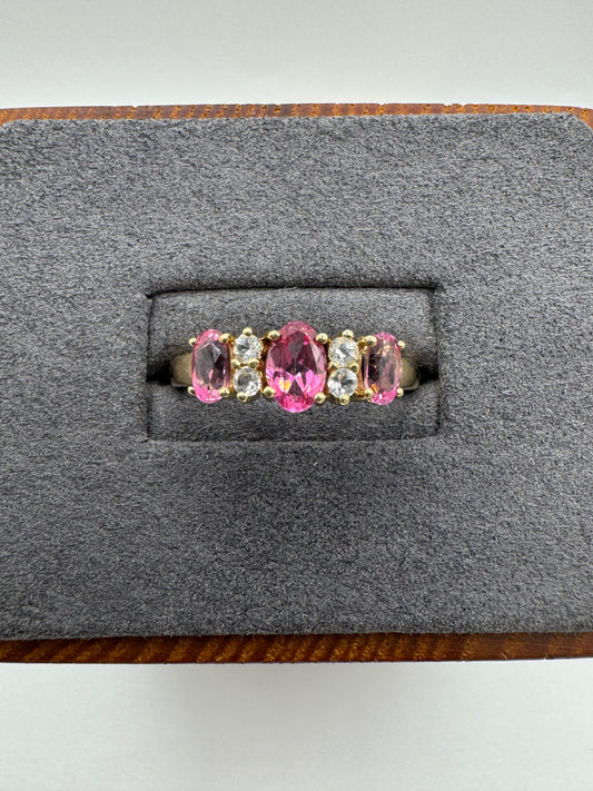9ct gold pink topaz and zircon ring