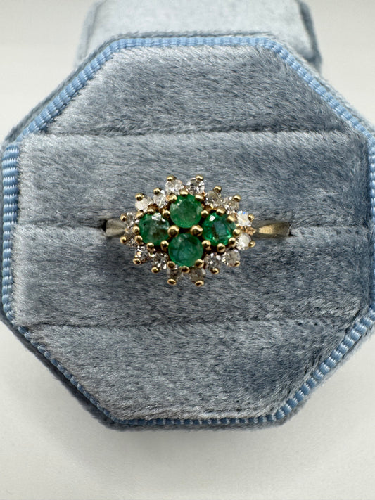9ct gold emerald and diamond cluster ring