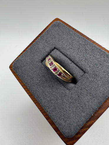 9ct gold ruby and diamond crossover ring