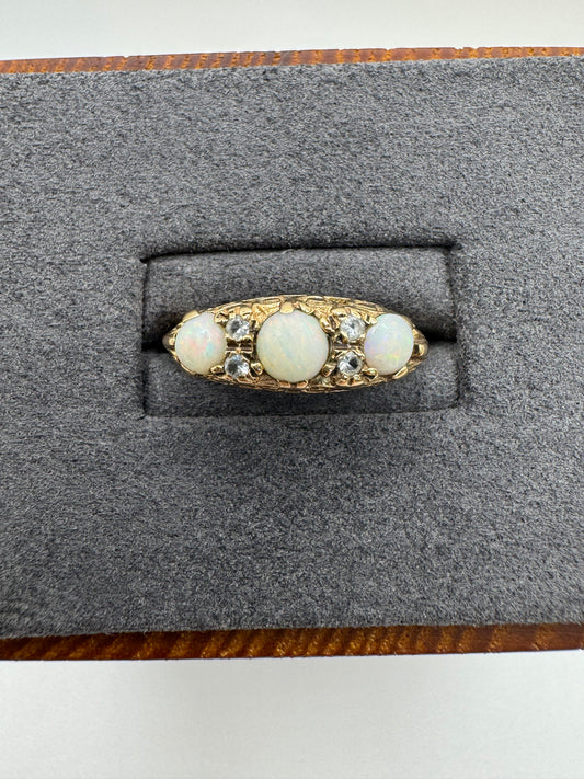 Antique 9ct gold opal and paste ring