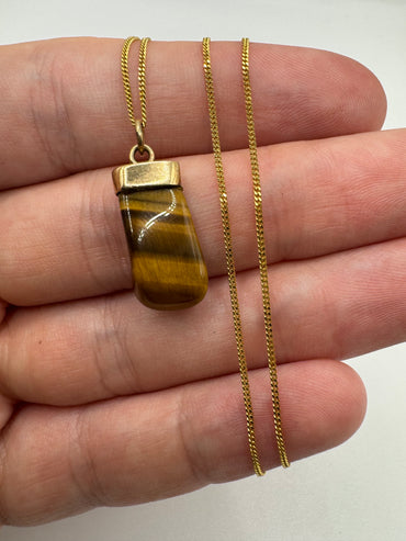 9ct gold tigers eye necklace (17”)