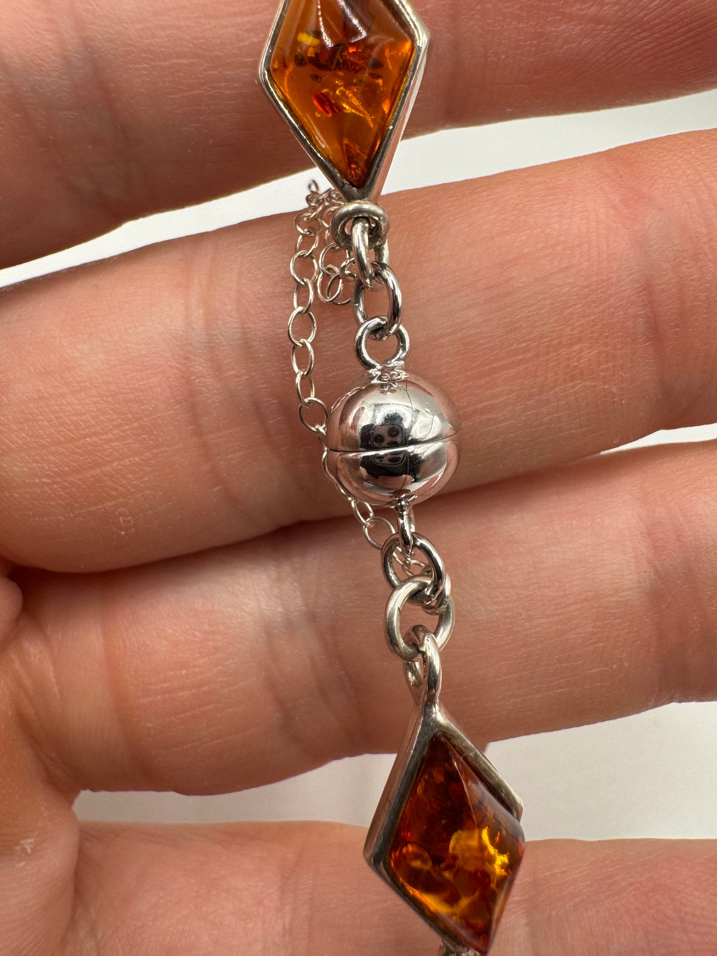 Silver amber bracelet (inc safety chain)